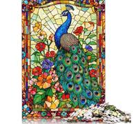 Stained Glass Peacock Puzzle 1000 Pièces Educa Jouet en Bois Cadeau Unique De l'art De La Décoration Jeu Éducatif Challenge Toy Adultes & Enfants des 14 Ans 500pcs (52x38cm)