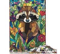 Stained Glass Raccoon Puzzle 1000 Pièces Educa Jouet en Bois Cadeau Unique De l'art De La Décoration Jeu Éducatif Challenge Toy pour Adultes Et Enfants À Partir De 12 Ans 500pcs (52x38cm)