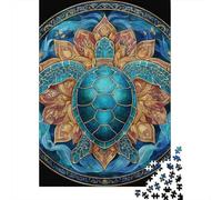 Stained Glass Sea Turtle Art Puzzle 1000 Pièces Educa Jouet en Bois Divertissement Créatif Décoration Intérieure Jeu Éducatif Challenge Toy Adultes & Enfants des 14 Ans 52x38cm/1000pcs