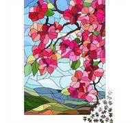 Stained Glass Spring Blossoms Puzzle De 1000 Pièces pour Adultes, 38x26cm/1000pcs, Pièces Blanches pour Un Tri Ordonné; Loisir en Solo À La Maison