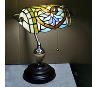Stained Glass Table Lamp Banker Lamp, Purple Blue Lamp, Office Study Reading Piano Accent Desk Library Light, Bedroom Bedside Lamp,Zinc Alloy Base,Pull Chain Switch,Blue i