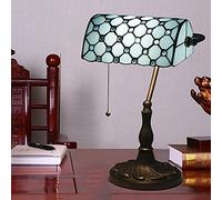 Stained Glass Table Lamp Banker Lamp, Purple Blue Lamp, Office Study Reading Piano Accent Desk Library Light, Bedroom Bedside Lamp,Zinc Alloy Base,Pull Chain Switch,Blue c