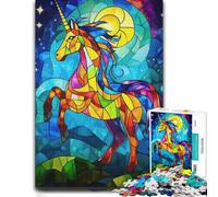 Stained Glass Unicorn Puzzle en Bois 300 pièces, Activité Intérieure | Puzzle pour passionné - activité puzzle pour le temps libre sur plusieurs sessions.