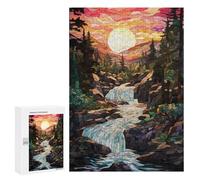 Stained Glass Waterfall Sunset Puzzle 1000 Pièces Educa Jouet en Bois Cadeau Unique Décoration Intérieure Jeu Éducatif Challenge Toy Adultes Et Enfants À Partir De 14 Ans 300 PCS