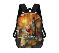 Stained Glass Wine Still Life with Golden Glow Sacs À Dos Pour Enfants, Cartables, Sacs À Dos Scolaires Imprimés En 3D, Sacs À Dos De Voyage Tendance Pour Enfants (primaire, Collège) 17inch