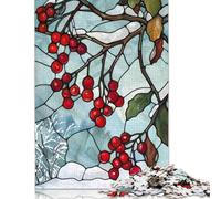 Stained Glass Winter Berries Rompecabezas Imposible,desafío Para Adultos Entretenimiento Creativo 1000 Piezas Obra De Arte De Juego De Para Adultos Y Niños 1000pcs (38x26cm)