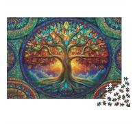 StainedGlassTree Puzzles 1000 Pièces pour Adultes Et Enfants Arbre vitrail of Life Artwork Jeu Éducatif Jouets Défi Décoration De La Maison - Décoration Murale Cadeaux Cadeau pour Femme, Homme, C