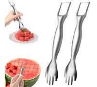Stainless Cutter 2pièces coupe-pastèque, coupe fruits en acier inoxydable, outil de coupe-pastèque portable 2 en 1, couteau à pastèque à double tête, famille d'été coupe moulin à pastèque