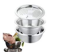 Stainless Mixing Bowl, Multipurpose Food Strainer, 10 Inches Colander with Draining Basin, Sturdy Kitchen Bowl Set, Mixing Bowls with Grater Feature, Salad Prep Bowls for Apartment Farmhouse