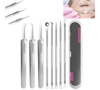 Stainless Steel Blackhead Removal Kit 3 Tweezers, Outil Professionnel pour Retirer les Points Noirs du Front, du Visage et du nez, Facile à Nettoyer (8pcs)