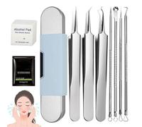 Stainless Steel Blackhead Remover Tool Kit, Pimple Popper Tool Kit, Blackhead Tweezers Extraction Tools for Nose Face (with Nasal Strips and Pads)