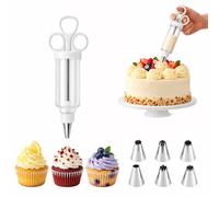 Stainless Steel Cake Decorating Gun Kit, 5piping Tips Cake Decorating Tools (S)