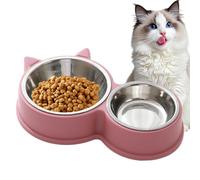 Stainless Steel Cat Bowls, Anti-Slip Cat Ear Shape Dog Bowls, 11.81x5.51x1.97 inches Water Food Feeder, Thickened Puppy Licking Toys, Tipping-Proof Pet Supplies, (Standard, Silver)
