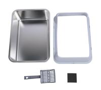 Stainless Steel Cat Litter Box, Large High Sided Open Top Kitty Litter Pan with Scoop and Fence for Big Cats, Anti Splashing Metal Litter Tray for Multi Cat Homes (Gris Clair)