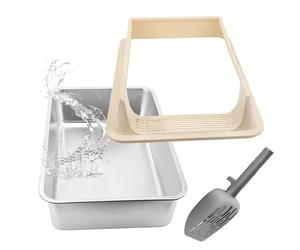 Stainless Steel Cat Litter Box - Semi-Enclosed Leak-Proof Easy Clean | Large Stainless Steel Litter Box Tray with Sieve & Scoop for Indoor Cats for Indoor Odor Control Kitten Home Living Room