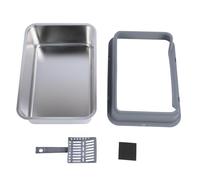 Stainless Steel Cat Litter Box, Top Entry Large High Sided Kitty Litter Pan, Anti Splashing Design with Scoop for Big Cats, Odor Blocking Metal Litter Tray for Indoor Use (Dark Gray)