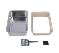 Stainless Steel Cat Litter Box, Top Entry Large High Sided Kitty Litter Pan, Anti Splashing Design with Scoop for Big Cats, Odor Blocking Metal Litter Tray for Indoor Use (Khaki)