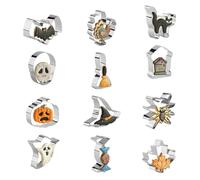 Stainless Steel Cookie Molds - 12 Count Halloween Baking Cutters | Fun Shapes Set for Kids, Family Gathering, Wedding Cake, Kitchen Holiday Party, Festive DIY Pastry Decoration Tools