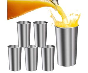 Stainless Steel Cups, 6-Pack 600ml Stackable Unbreakable Tumblers For Water, Coffee, Wine, Hydration, Drinking Glasses, Perfect For Home, Restaurant, Kids, And Adults, Comfortable Grip