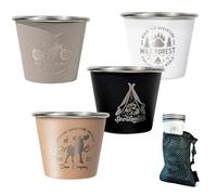 Stainless Steel Cups - Portable Tea Mug Set for Camping Travel Hiking | 4 Piece Beverage Container Collection with Stackable Design, Perfect for Coffee Water Drinking Accessories