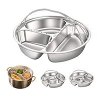 Stainless Steel Divided Plate with Double Handles, Multi Compartment Steamer Tray, for Vegetables, Fish, Meat, Eggs, Cooking, Meal Prep, Camping (3 grids)