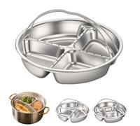 Stainless Steel Divided Plate with Double Handles, Multi Compartment Steamer Tray, for Vegetables, Fish, Meat, Eggs, Cooking, Meal Prep, Camping (4 grids)