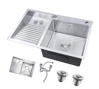 Stainless Steel Double Bowl Kitchen Sink - Polyvalent Laundry Sink Without Faucet for Bathroom & Balcony (Gauche Color Option) - Durable Functional Space-Saving Design