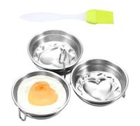 Stainless Steel Egg Poacher - 3.54x3.54x1.18 Inches Stainless Steel Egg Pan | Heart-Shaped Eggs Mold | Eggs Breakfast Tool Fried Pancake Mold Cooker with Brush Cups for Pancakes