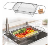 Stainless Steel Expandable Over-The-Sink Colander Basket Mesh Strainer,Kitchen Drainer Strainer Fruit Vegetable Washing Rice Washing Pasta Spaghetti Noodle Berry, Home Kitchen Essentials (M)