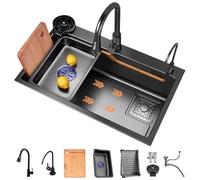 Stainless Steel Farmhouse Kitchen Sink - Single Bowl Drop-in Workstation with Sliding Accessories 60 x 45 x 21 cm Black Durable Design for Home & Restaurant Use