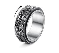 Stainless Steel Flower Carving Spinner Ring Daisy Fidget Band Rings Moon Star Evil Eyes Cross Anxiety Ring for Women Men-u.s10 Diameter: 19.9 Mm Circu