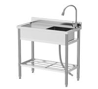Stainless Steel Freestanding Utility basin with Countertop - Single Bowl, Pull-Out Faucet, Hot & Cold Water, Storage Shelf, NSF Certified -39x20x37 Inch, With pull-out faucet