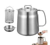 Stainless Steel Fryer Pot with Basket, Grease Container for Kitchen, Large Capacity Versatile Oil Filter Pot Vessel, Deep Fryer Pot, Bacon Grease Saver with Strainer (2.0L)