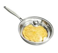 Stainless Steel Frying Pan with - Lid Anti Scald Long Handle Cookware Steel | Stainless Steel Skillet Cooking Pan for Home Apartment Camping | Egg Pancake Steak Induction Gas Stove Cooker Stainless Steel