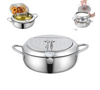 Stainless Steel Frying Pot With Thermometer And Oil Drip Drainer Rack, 304 Stainless Steel Janpanese Style Tempura Frying Pot With Lid, for French Fries, Chicken Etc (Silver,24cm)