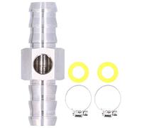 Stainless Steel Fuel Pressure Gauge Adapter | 1/2 Inch Fuel Line T - Fitting with 1/8-27 NPT Port | Includes 2 Clamps & 2 Gaskets for Secure Connection