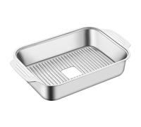 Stainless Steel Griddle Pan Rectangular Metal Seafood Tray With Carry Handles, Barbecue Serving Plate, Multipurpose Grilling Pans, Food Presentation Platter | Practical Cooking And Solution For Family