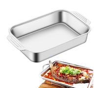 Stainless Steel Griddle Pan Rectangular Metal Seafood Tray With Carry Handles, Barbecue Serving Plate, Multipurpose Grilling Pans, Food Presentation Platter | Practical Cooking And Solution For Family