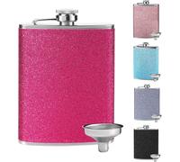 Stainless Steel Hip Flask Rose Red Glitter For Women Whisky Flask With Funnel Hip Flask Portable Hip Flask For Hiking Climbing Fishing Camping 8 Oz