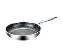 Stainless Steel Honeycomb Frying Pan | 24-28cm Thickened Flat Bottom Nonstick Skillet Cookware Induction Gas Stove Compatible Heavy Duty Cooking Pan | Steak Fish Meat Vegetable Home Kitchen Apartment