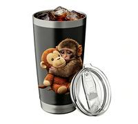 Stainless Steel Insulated Tumblers - 600ml Monkey Pattern Cup With Lid | Travel Coffee Tea Mug | For Gym Car Office Home Outdoor Party Men Women