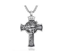 Stainless Steel Jesus Christ Crucifix Pendant Necklace Antique Finish for Men Christian Faith
