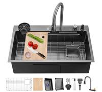Stainless Steel Kitchen Sink 66 x 50 cm Dark Grey Workstation with Pull-out Faucet Chopping Board & Accessories - Ideal for Modern Kitchens Space-Saving Design