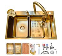 Stainless Steel Kitchen Sink 80 x 50 cm - Rectangular Top Mount Large Single Bowl with Removable Cutting Board & Waterfall Design for Modern Kitchens