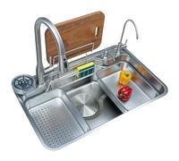 Stainless Steel Kitchen Sink 82 x 48 cm - Modern Rectangular Built-in 1 Basin with Tap Chopping Board Siphon Overflow & Drain Set for Indoor Use