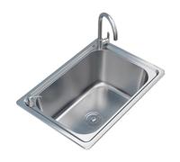Stainless Steel Kitchen Sink - Square Brushed Finish 2 Tap Holes Built-in Soap Distributeur Top Mount or Undermount Durable Modern Design for Easy Cleaning