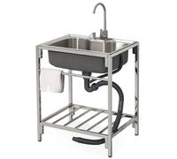 Stainless Steel Kitchen Sink with Hot & Cold Faucet Storage Shelf for Restaurant Laundry Bathroom Farmhouse Patio - 72 x 52 x 85 cm Durable & Stylish Design