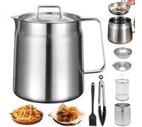 Stainless Steel Large Capacity Oil Fryer And Filter Cup Combo, Stainless Steel Oil Filter Pot, 304 Versatile Oil Filter Vessel, Cooking Oil Container, Bacon Grease Container (Bright-1.5L)