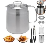 Stainless Steel Large Capacity Oil Fryer And Filter Cup Combo, Stainless Steel Oil Filter Pot, 304 Versatile Oil Filter Vessel, Cooking Oil Container, Bacon Grease Container (Matte-2L)