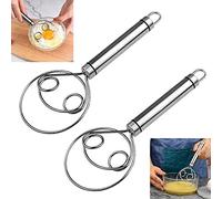 Stainless Steel Magic Dough Whisk, 2Pcs Danish Dough Whisk Dutch Style Hand Mixer, Bread Dough Hand Mixer, Whisk Baking Tool for Bread, Batter, Pastry (2Pcs)